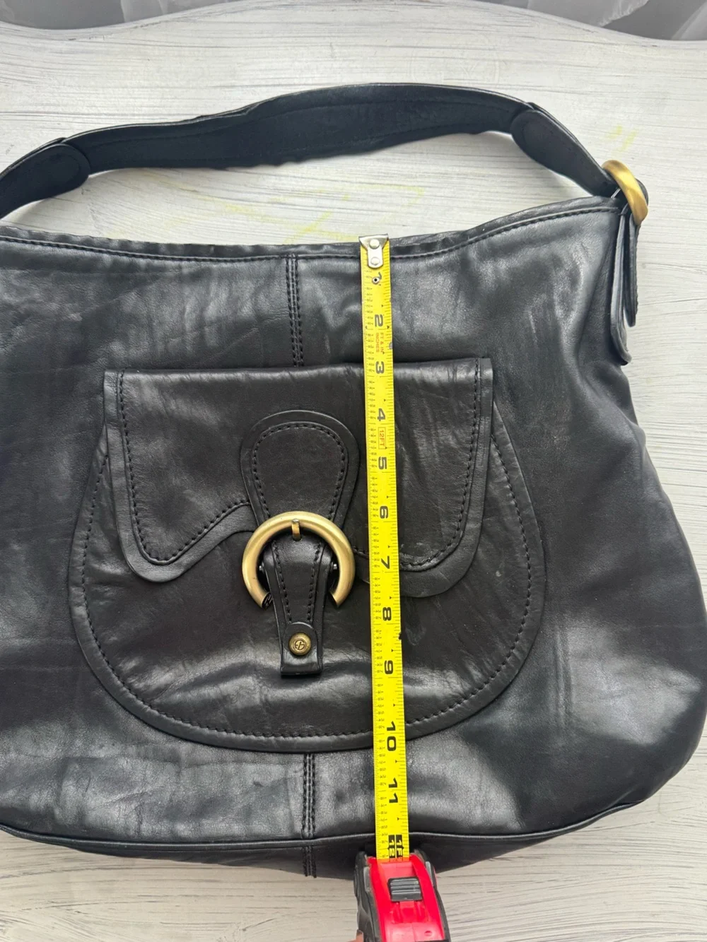 Francesco Biasia Black Leather Hobo Bag Ring Buckle Italian Designer Purse
